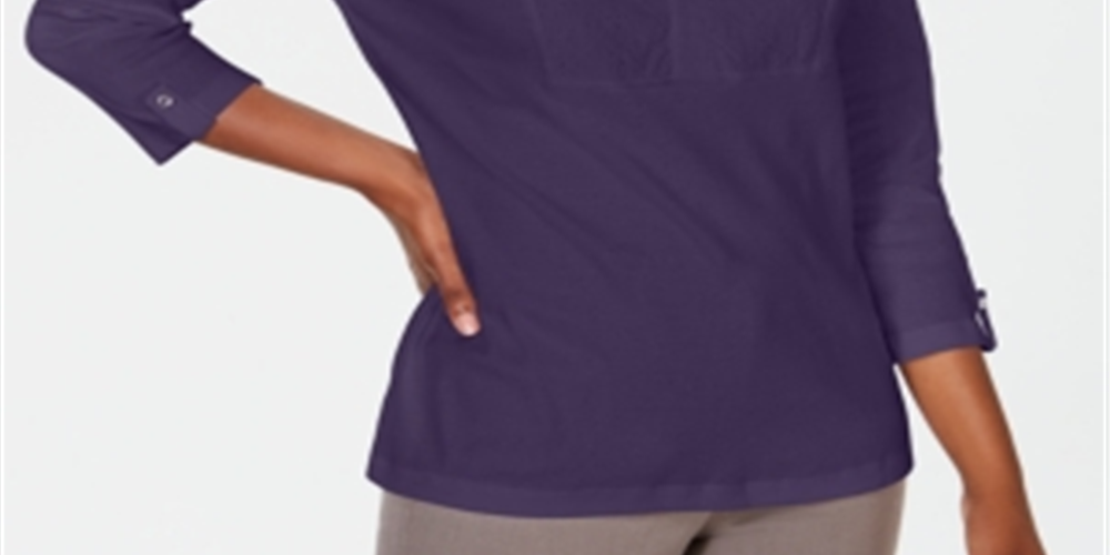 Karen Scott Top Feminino de Algodão com Ilhós e Jugo Roxo Tamanho P