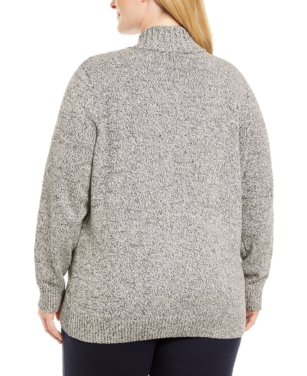 Karen Scott Suéter Feminino Plus Algodão Meio Zíper Marrom Tamanho 2X