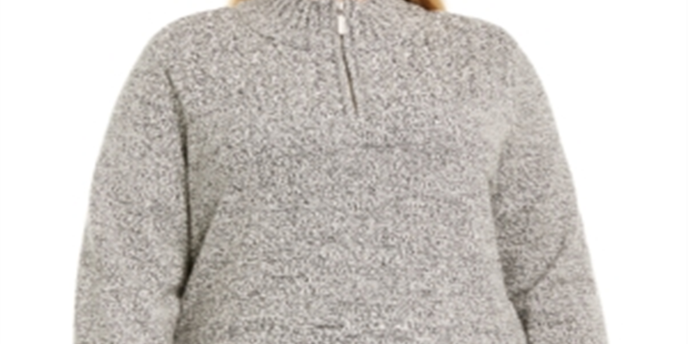 Karen Scott Suéter Feminino Plus Algodão Meio Zíper Marrom Tamanho 2X