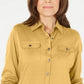 Karen Scott Blusa Feminina Mix Media com Botões Frontais Marrom Tamanho P
