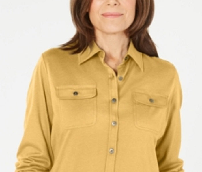 Karen Scott Blusa Feminina Mix Media com Botões Frontais Marrom Tamanho P
