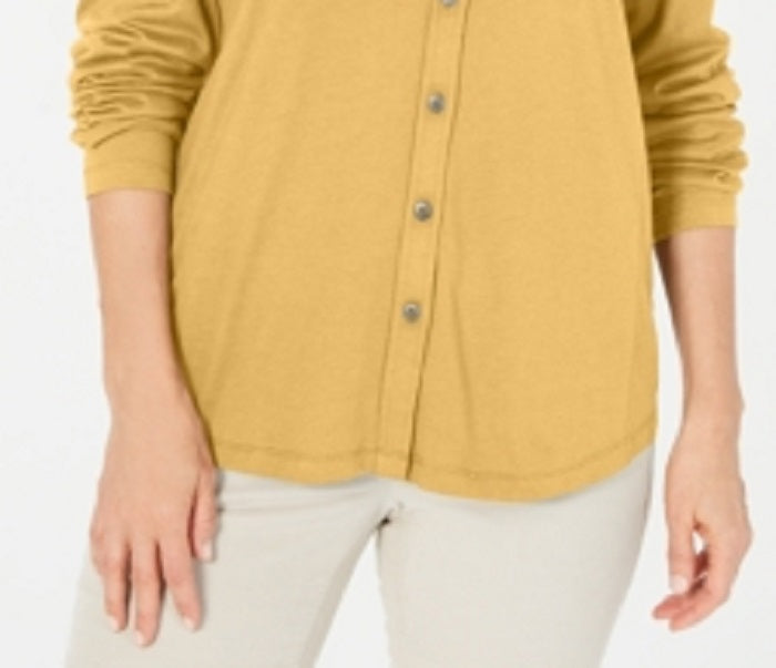 Karen Scott Blusa Feminina Mix Media com Botões Frontais Marrom Tamanho P