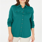 Blusa feminina Karen Scott com botões frontais e técnica mista, azul, tamanho médio