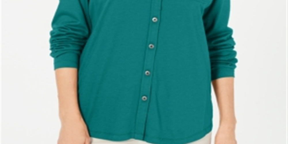 Blusa feminina Karen Scott com botões frontais e técnica mista, azul, tamanho médio
