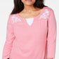 Blusa feminina Karen Scott de algodão bordado com camadas, rosa, tamanho pequeno