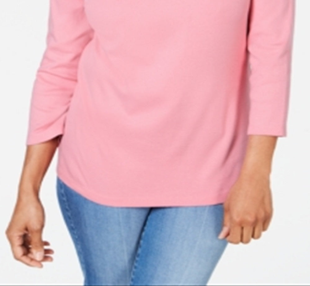 Blusa feminina Karen Scott de algodão bordado com camadas, rosa, tamanho pequeno
