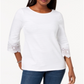 Top feminino Charter Club com acabamento em renda de algodão, branco, tamanho pequeno G