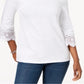 Top feminino Charter Club com acabamento em renda de algodão, branco, tamanho pequeno G