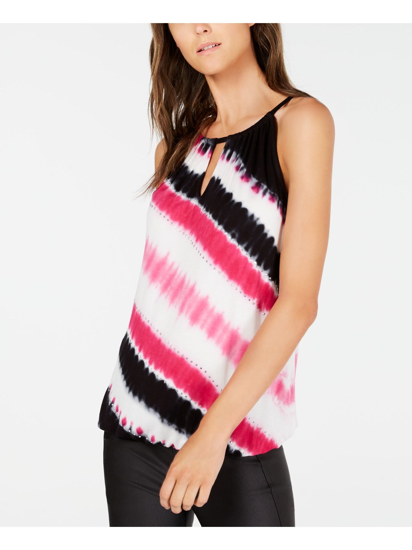 Blusa sem mangas com estampa tie-dye da INC International Concepts para mulheres, preta, tamanho médio