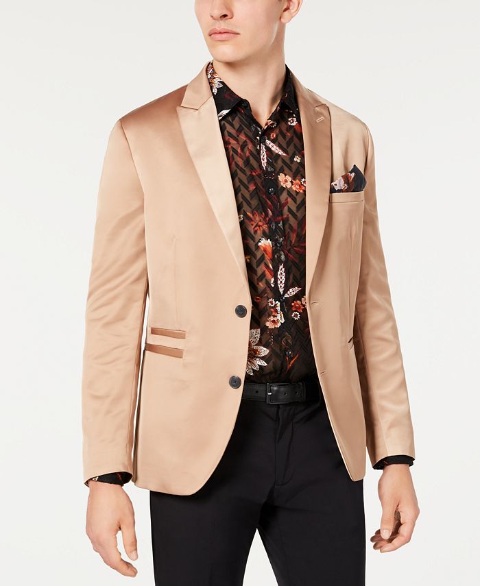 Blazer masculino de cetim elástico slim fit da INC International Concepts, marrom, tamanho extragrande