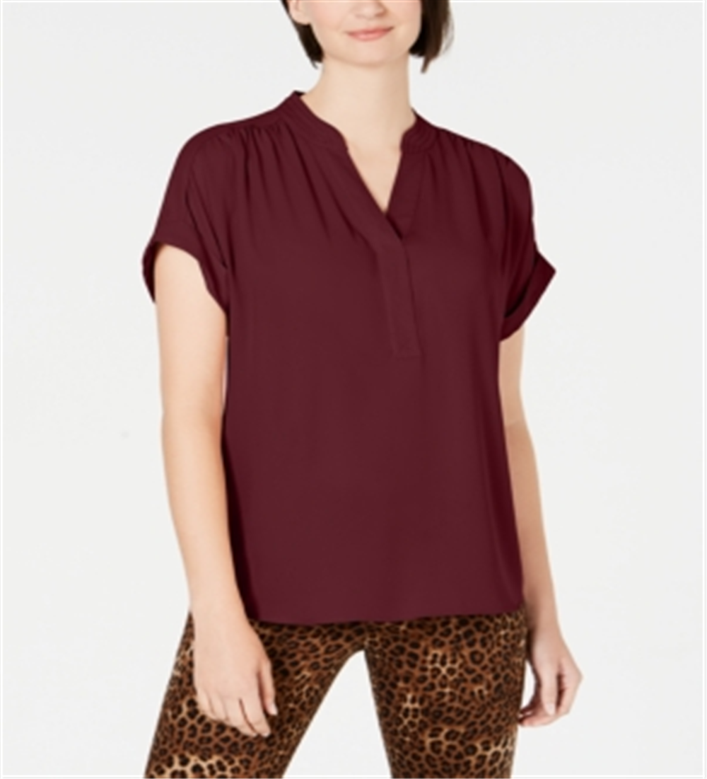 Charter Club Blusa feminina de manga curta com decote aberto, vermelha, tamanho pequeno