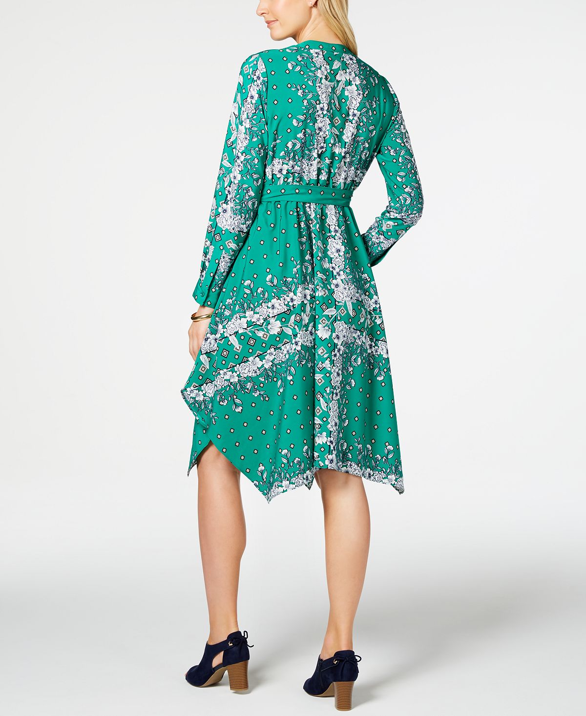 Vestido-camisa feminino com bainha de lenço estampado Charter Club, verde, tamanho pequeno, médio