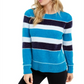 Suéter feminino listrado de chenille metálico Maison Jules, azul, tamanho extragrande