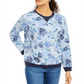 Moletom feminino Karen Scott com estampa de gola redonda, azul, tamanho pequeno médio