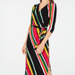 Vestido feminino com cinto, listrado, manga 3/4, decote em V, midi, tamanho grande, rosa, INC International Concepts