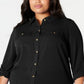 Camisa feminina Charter Club com botões frontais, preta, tamanho 3X