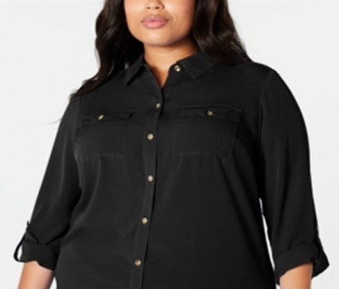 Camisa feminina Charter Club com botões frontais, preta, tamanho 3X