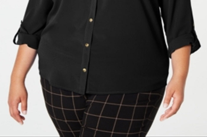 Camisa feminina Charter Club com botões frontais, preta, tamanho 3X