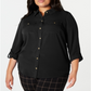 Camisa feminina Charter Club com botões frontais, preta, tamanho 3X