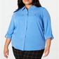 Camisa feminina Charter Club Plus com botões frontais, azul, tamanho 2X