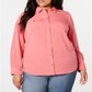 Camisa feminina Charter Club Plus com botões frontais, rosa, tamanho 4X