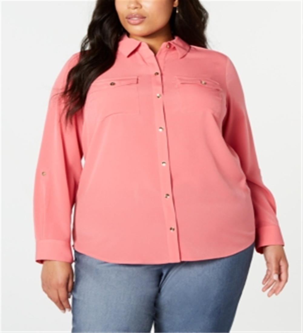 Camisa feminina Charter Club Plus com botões frontais, rosa, tamanho 4X