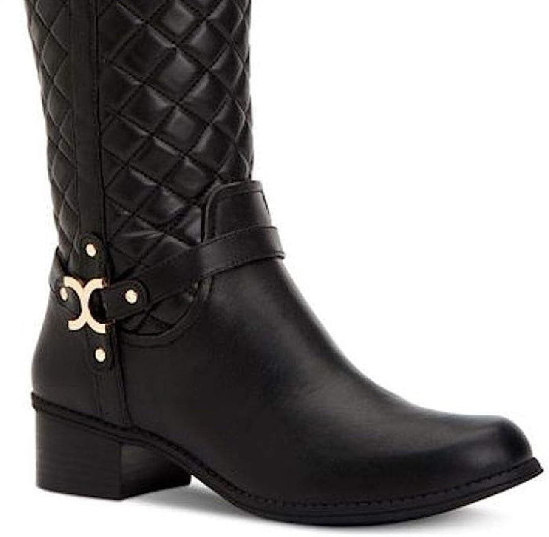 Botas de montaria femininas Charter Club com bico fechado e cano médio, pretas, tamanho 5M