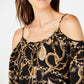 INC International Concepts Top feminino com alças finas e estampa de ombro vazado, preto, tamanho extragrande