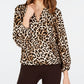 Blusa feminina com estampa de leopardo INC International Concepts, amarela, tamanho pequeno