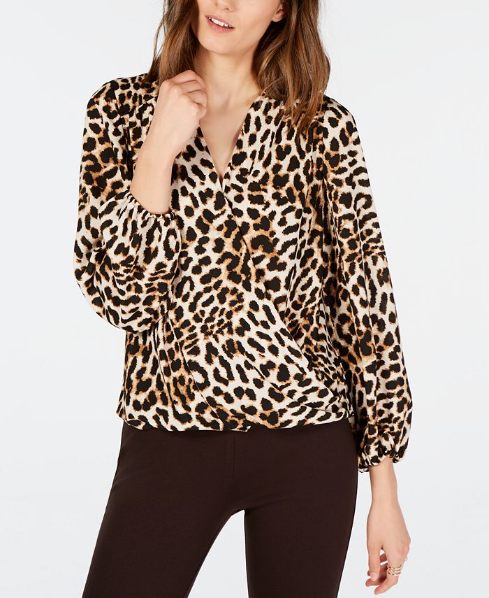 Blusa feminina com estampa de leopardo INC International Concepts, amarela, tamanho pequeno