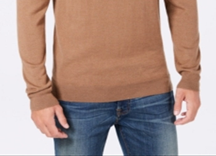 Suéter de lã masculino Club Room com zíper de um quarto, marrom, tamanho grande