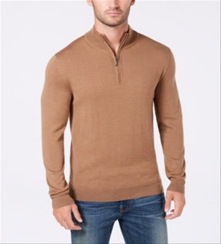 Club Room Men's Quarter Zip Wool Pullover Sweater Brown Size Large