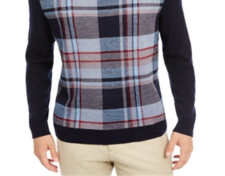 Club Room Men's Plaid Panel Merino Wool Blend Sweater Blue Size X-Large