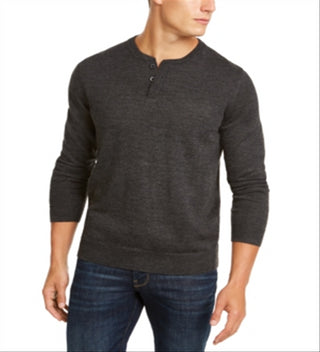 Club Room Men's Henley Merino Wool Blend Sweater Gray Size XXX-Large