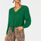Blusa feminina com amarração frontal, verde, tamanho médio, da INC International Concepts