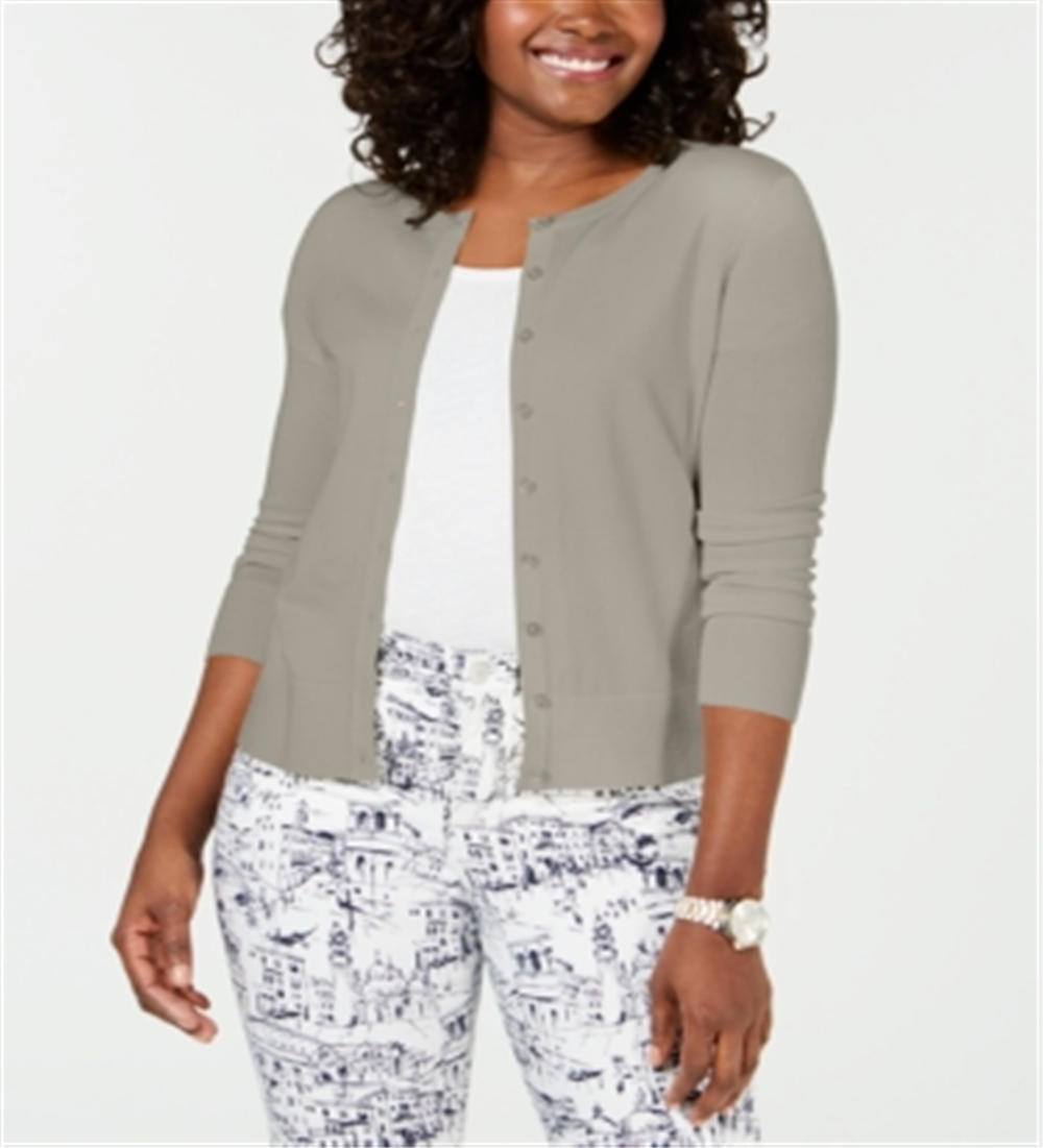 Cardigan feminino de manga comprida com botões frontais Charter Club, marrom, tamanho médio