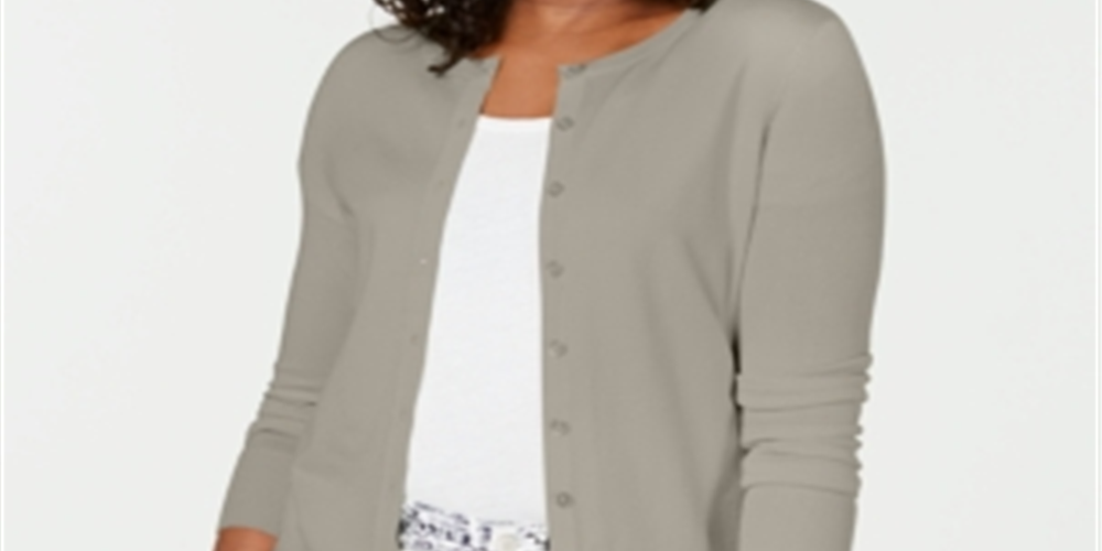 Cardigan feminino de manga comprida com botões frontais Charter Club, marrom, tamanho médio