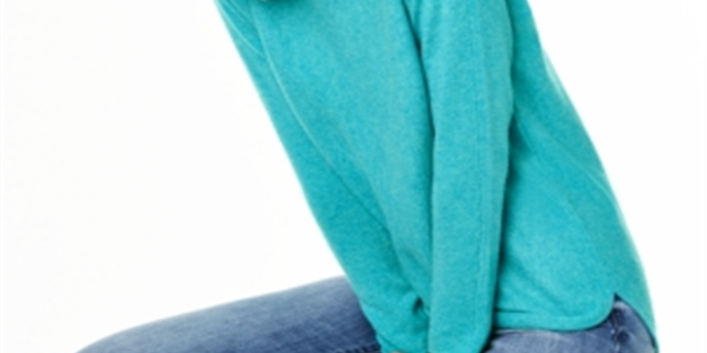 Suéter feminino Charter Club Pure Cashmere manga comprida, azul, tamanho extragrande