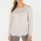 Blusa feminina de manga comprida e decote redondo Style &amp; Co, marrom, tamanho grande