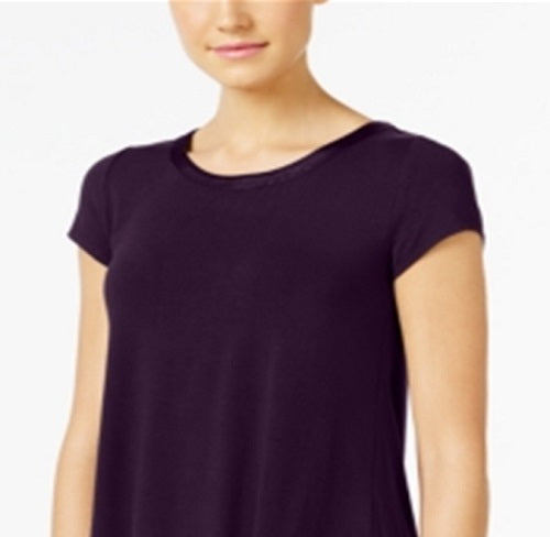 Camiseta feminina Alfani com acabamento em cetim, comprimento alto e baixo, roxa, tamanho XX-G