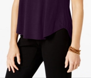 Camiseta feminina Alfani com acabamento em cetim, comprimento alto e baixo, roxa, tamanho XX-G