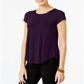 Camiseta feminina Alfani com acabamento em cetim, comprimento alto e baixo, roxa, tamanho XX-G