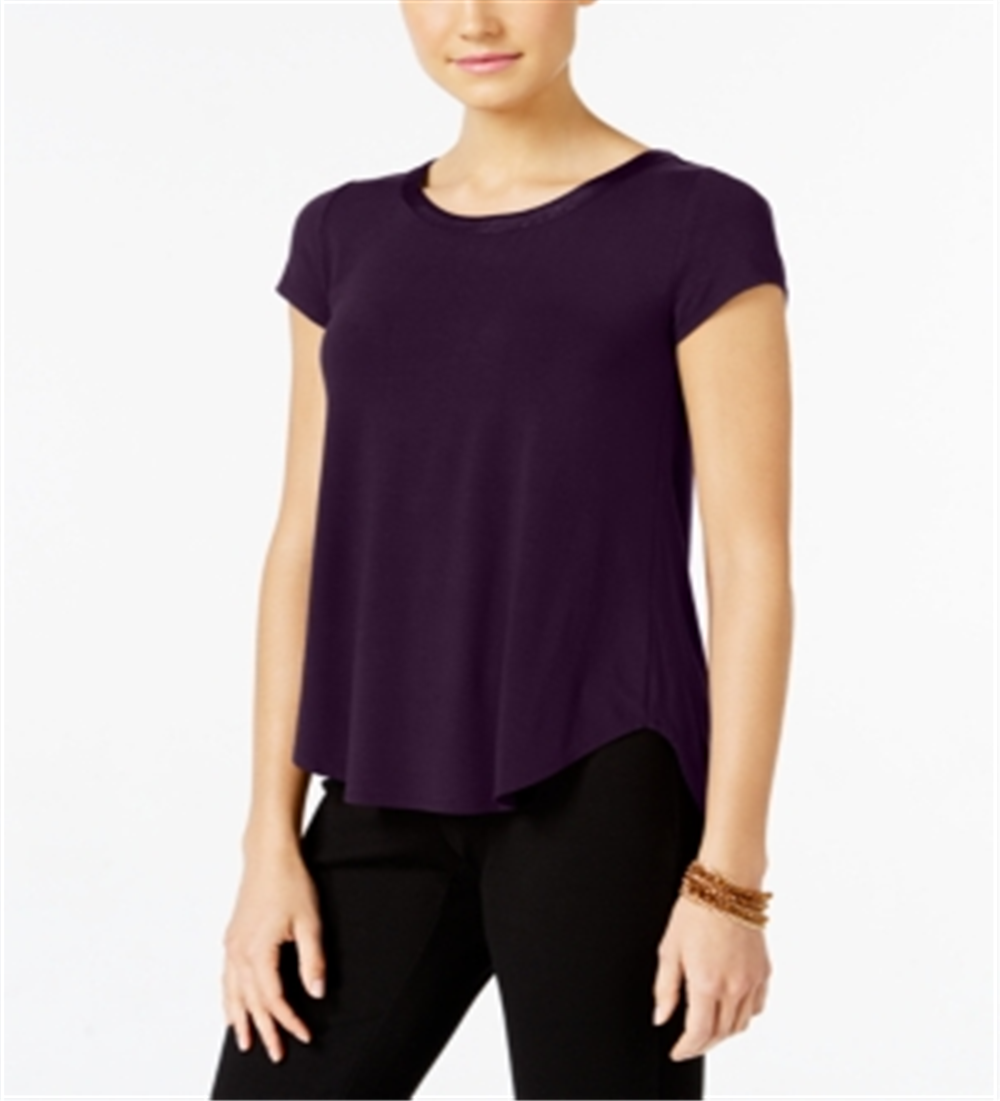 Camiseta feminina Alfani com acabamento em cetim, comprimento alto e baixo, roxa, tamanho XX-G
