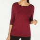 Camiseta feminina Alfani com debrum e manga 3/4, vinho, tamanho XX-G
