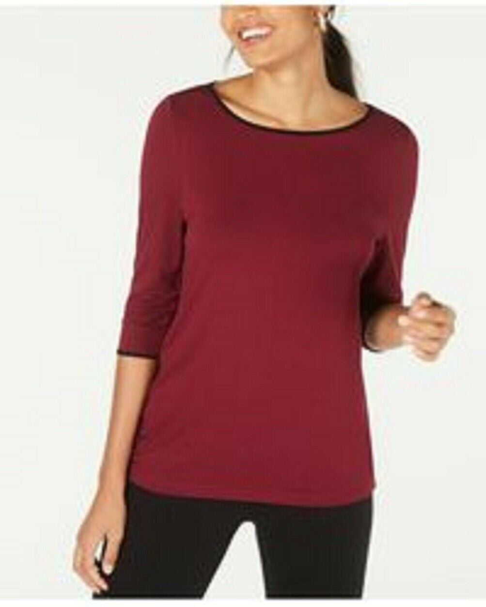 Camiseta feminina Alfani com debrum e manga 3/4, vinho, tamanho XX-G