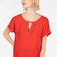 Blusa de malha com tachas e botões da INC International Concepts, vermelha, tamanho grande