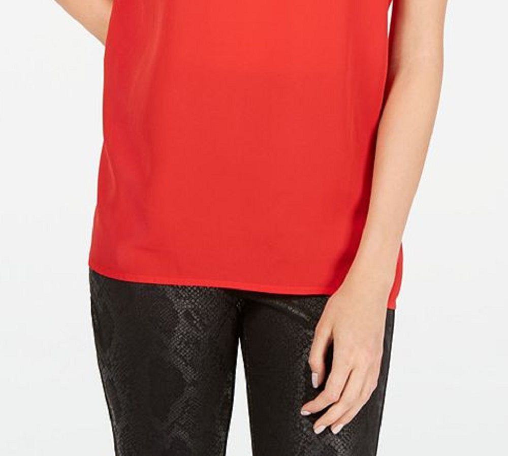 Blusa de malha com tachas e botões da INC International Concepts, vermelha, tamanho grande