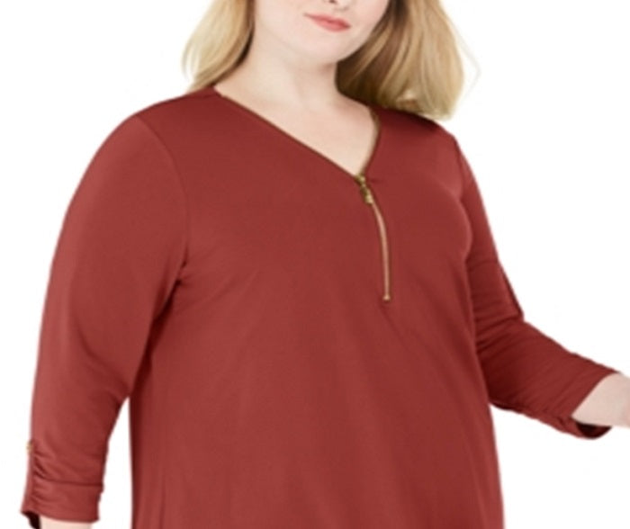 JM Collection Blusa feminina lisa com zíper vermelha tamanho 3X
