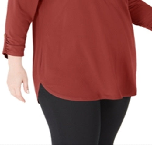 JM Collection Blusa feminina lisa com zíper vermelha tamanho 3X