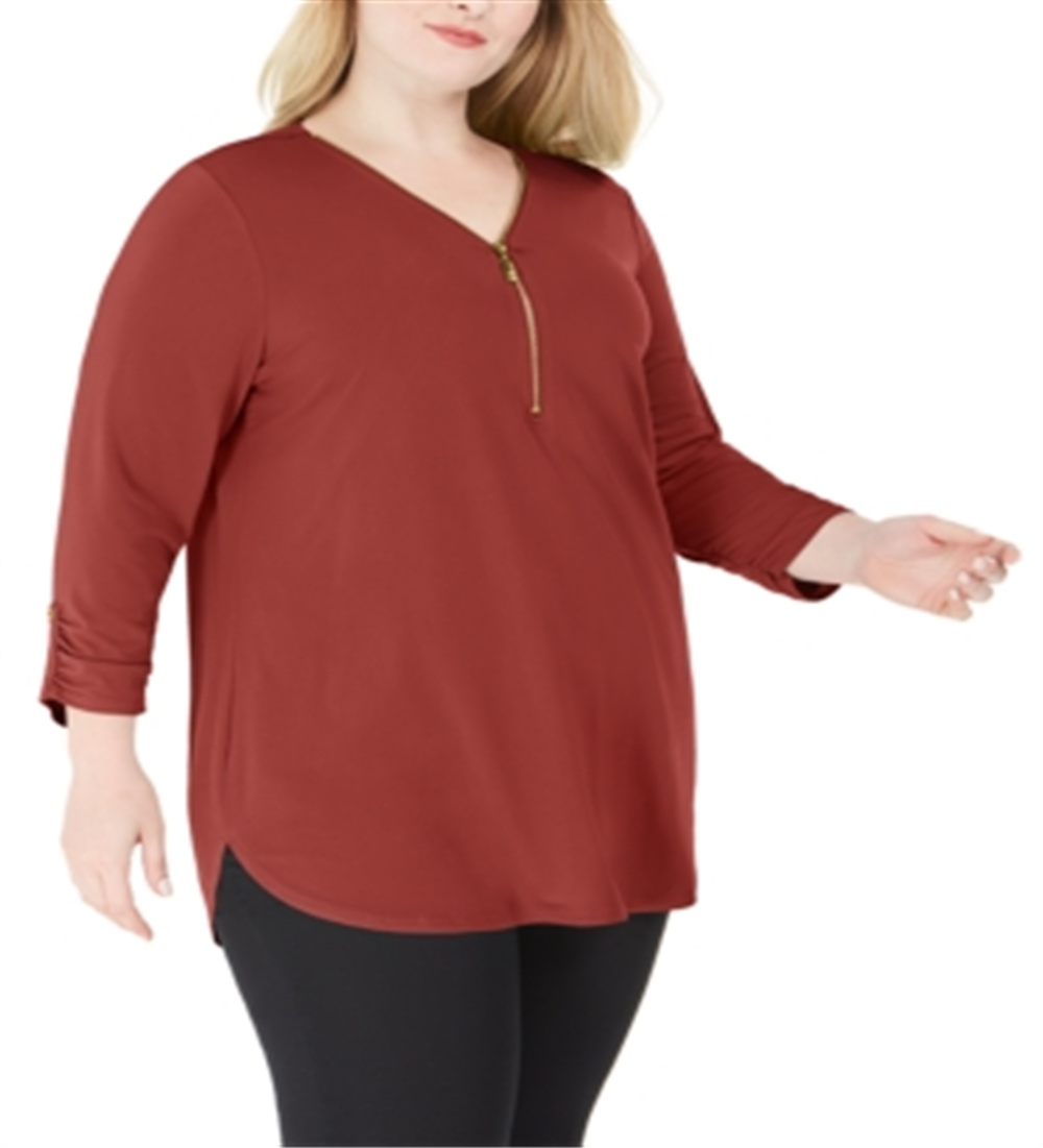 JM Collection Blusa feminina lisa com zíper vermelha tamanho 3X